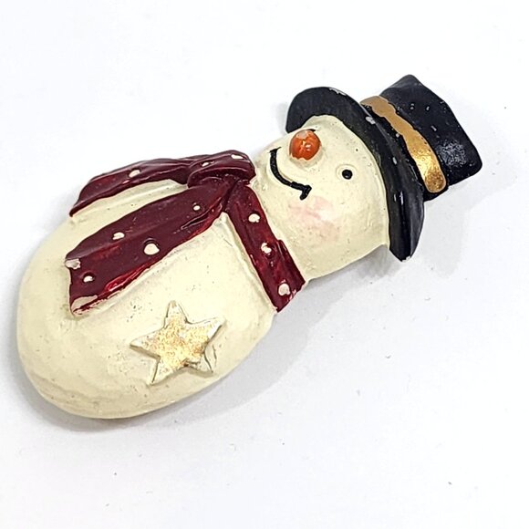 Vintage Resin Black Hat Red Scarf SNOWMAN Snow Man Holiday Christmas Pin Brooch - Picture 3 of 8